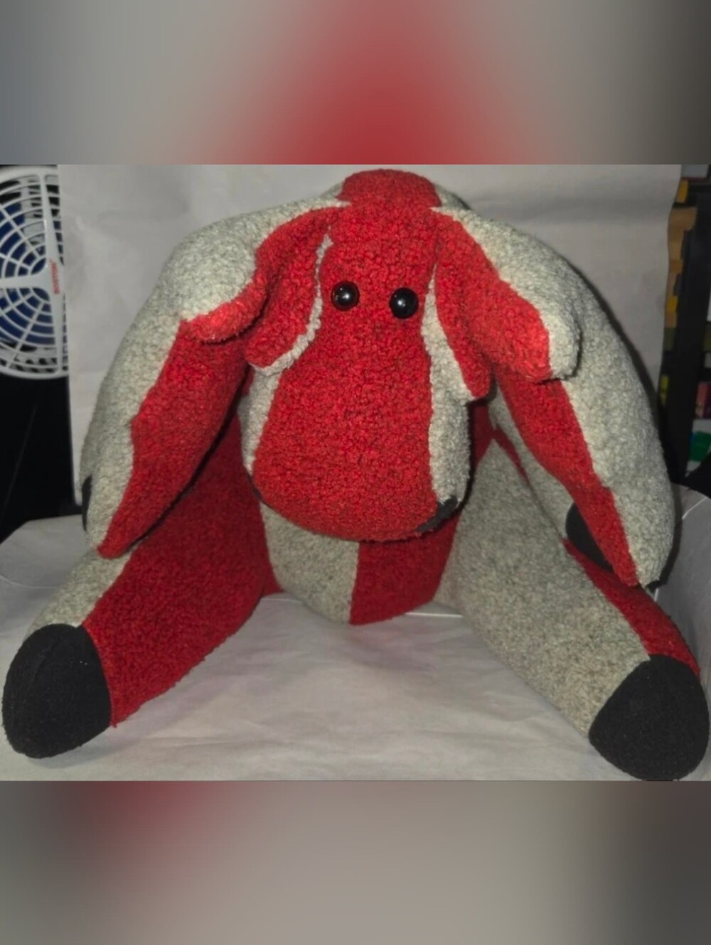 Maine Patchwork Co Fleece Gray & Burgundy Plush Patchwork "Tuffy" The Moose 22"